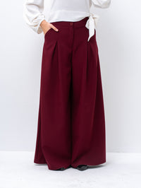 Sophisticated Palazzo Burgundy Pants with Front Pleat Detail