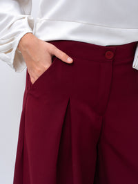 Sophisticated Palazzo Burgundy Pants with Front Pleat Detail