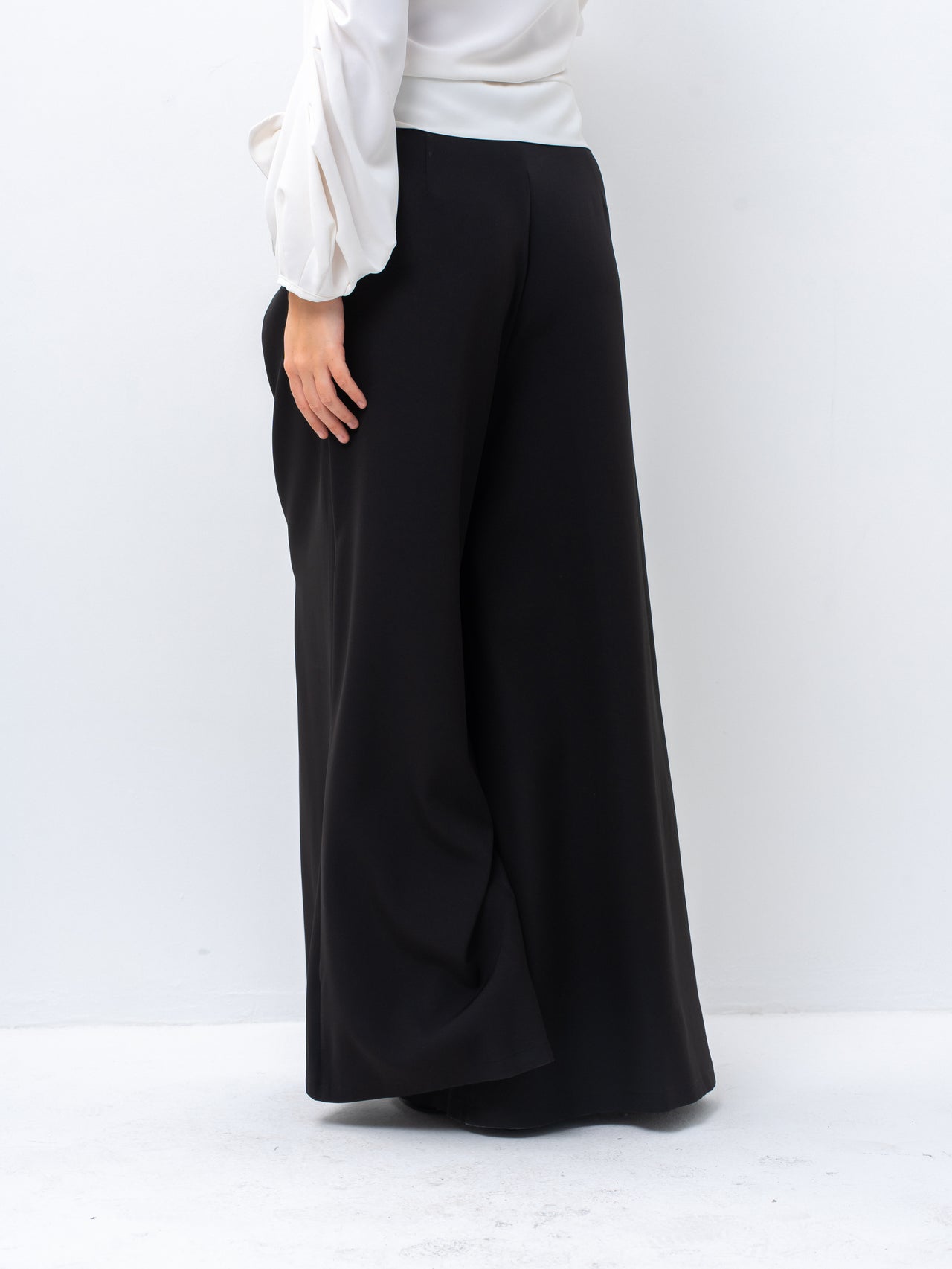 Sophisticated Palazzo Black Pants with Front Pleat Detail