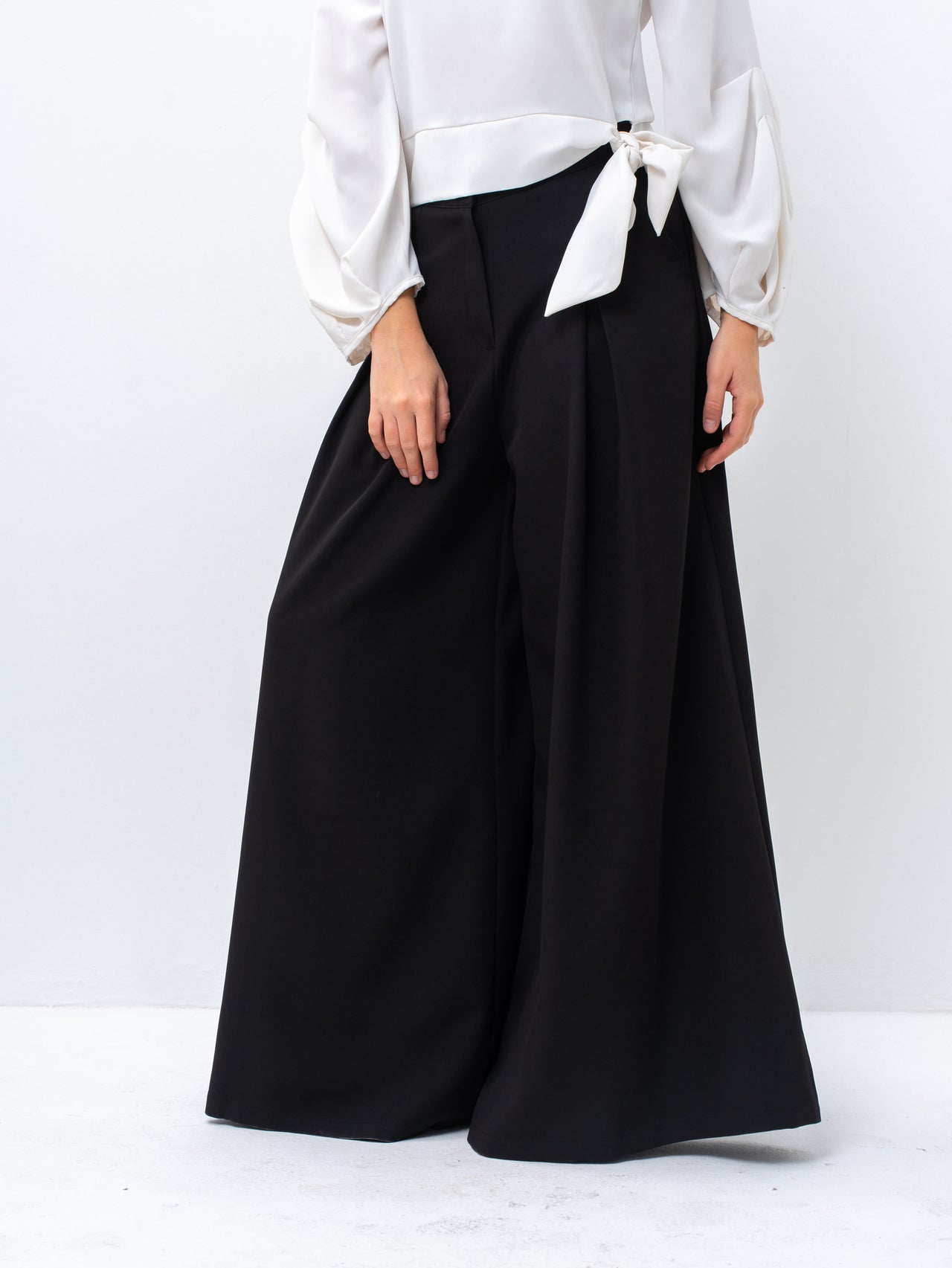 Sophisticated Palazzo Black Pants with Front Pleat Detail