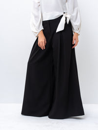 Sophisticated Palazzo Black Pants with Front Pleat Detail
