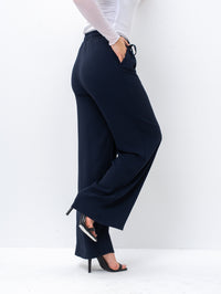 Effortless Navy High-Waisted Wide Leg Trousers with Drawstring