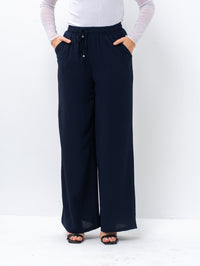 Effortless Navy High-Waisted Wide Leg Trousers with Drawstring