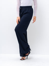 Effortless Navy High-Waisted Wide Leg Trousers with Drawstring