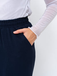 Effortless Navy High-Waisted Wide Leg Trousers with Drawstring