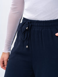 Effortless Navy High-Waisted Wide Leg Trousers with Drawstring