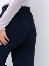 Effortless Navy High-Waisted Wide Leg Trousers with Drawstring