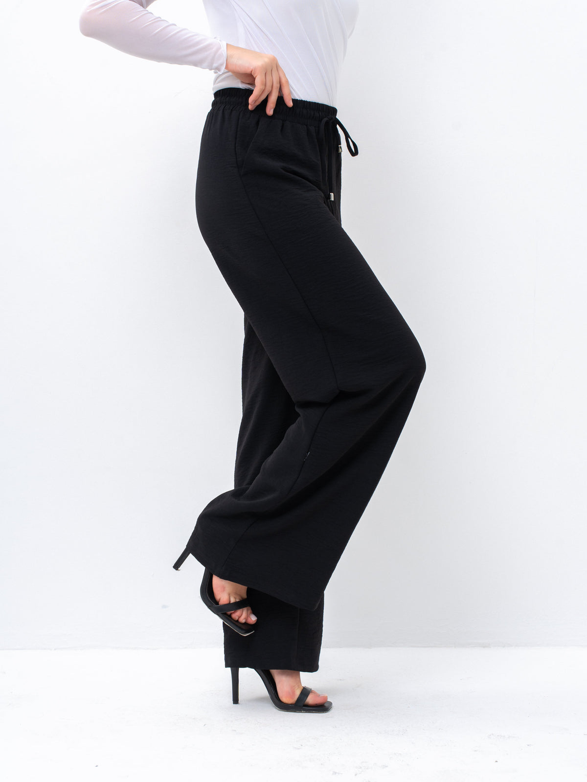 High-Waisted Drawstring Wide-Leg Trousers — Image 11