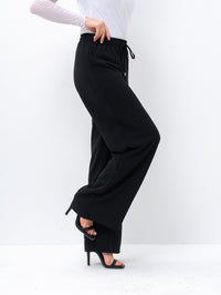Effortless Black High-Waisted Wide Leg Trousers with Drawstring
