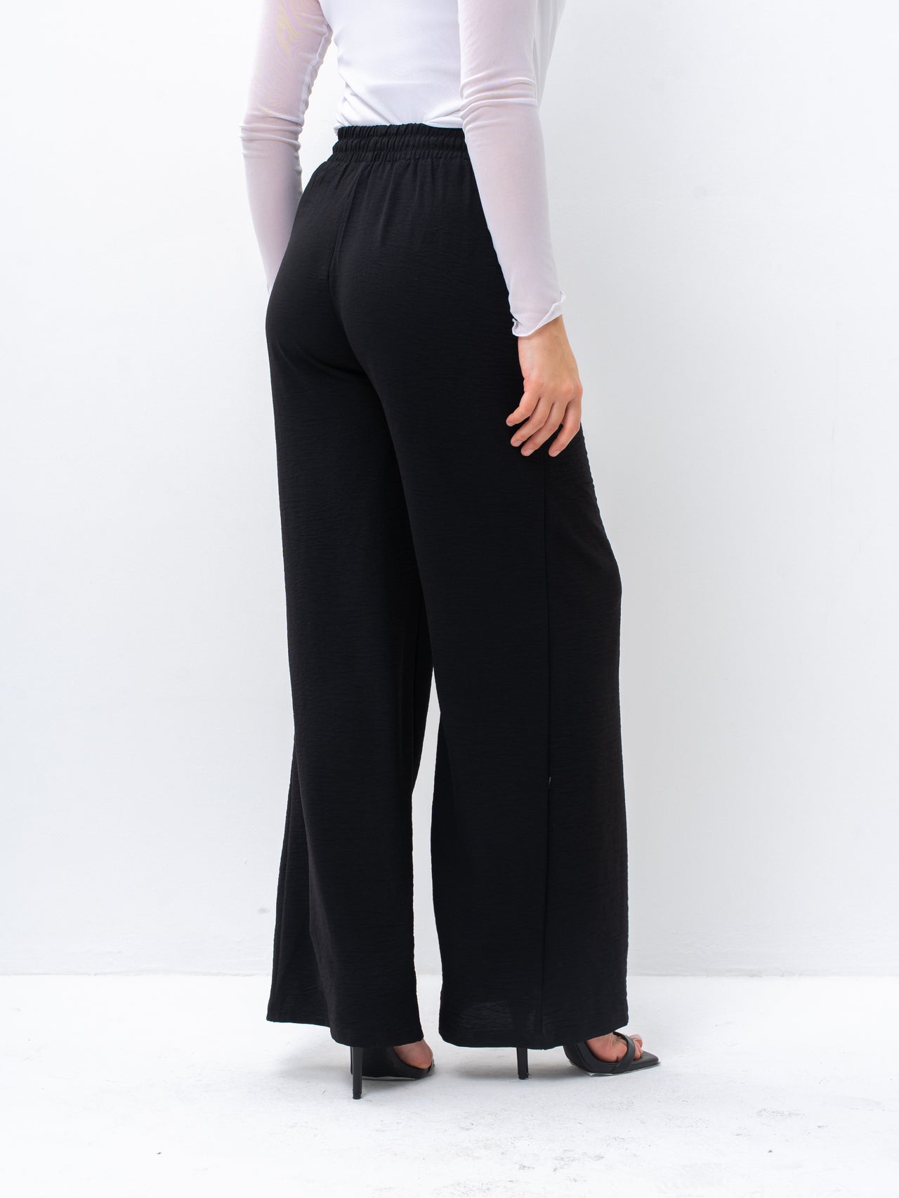 Effortless Black High-Waisted Wide Leg Trousers with Drawstring