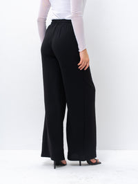 Effortless Black High-Waisted Wide Leg Trousers with Drawstring