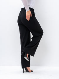 Effortless Black High-Waisted Wide Leg Trousers with Drawstring