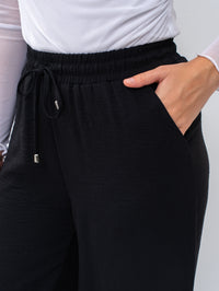 Effortless Black High-Waisted Wide Leg Trousers with Drawstring