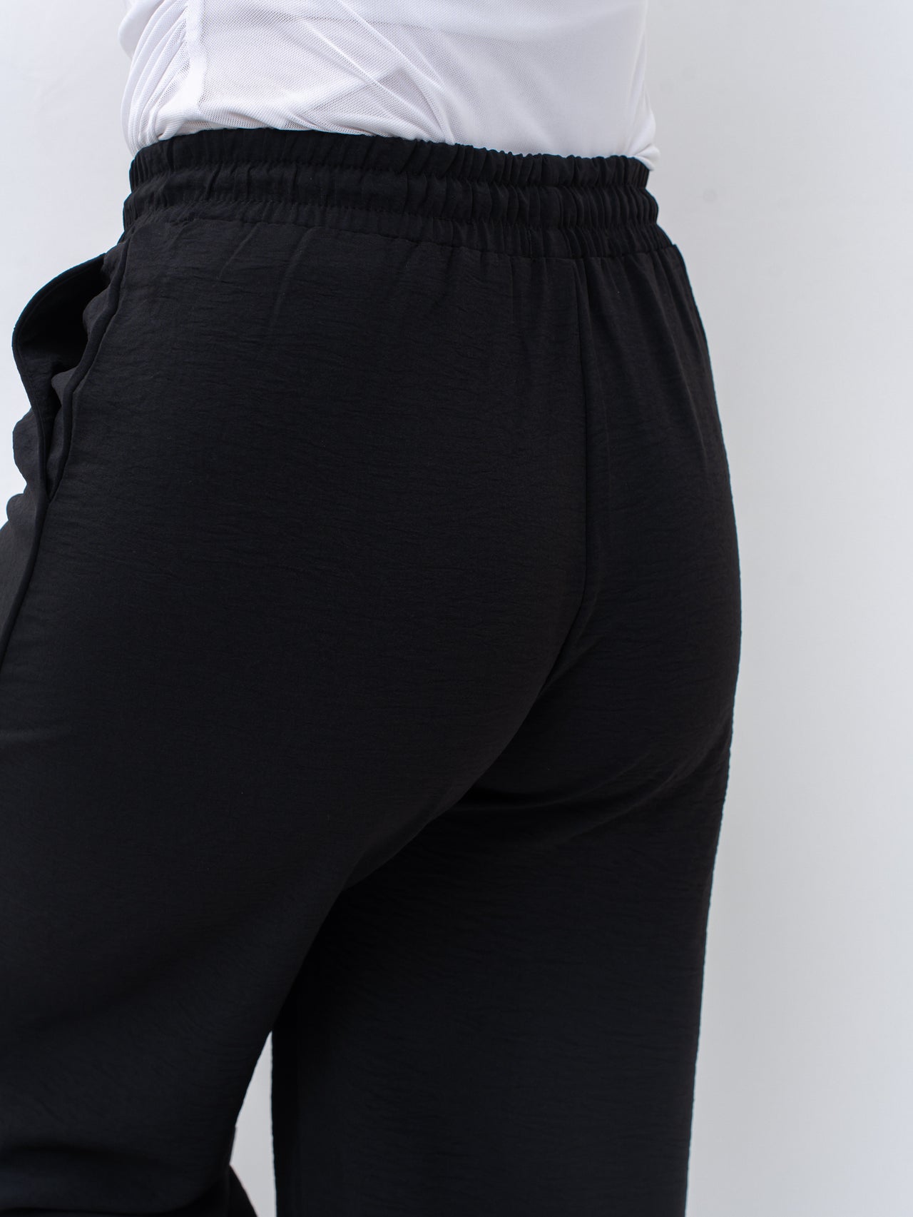 Effortless Black High-Waisted Wide Leg Trousers with Drawstring