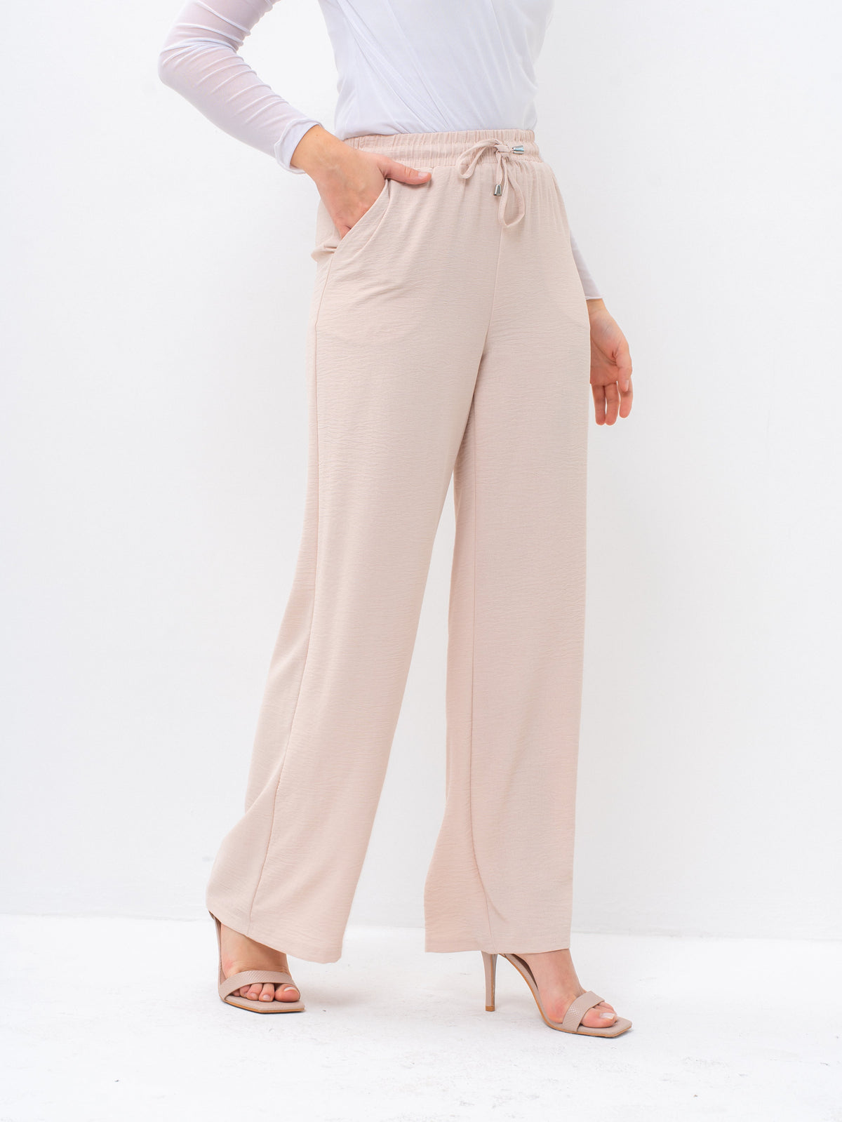 High-Waisted Drawstring Wide-Leg Trousers — Image 19