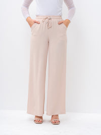 Effortless Beige High-Waisted Wide Leg Trousers with Drawstring