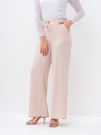 Effortless Beige High-Waisted Wide Leg Trousers with Drawstring