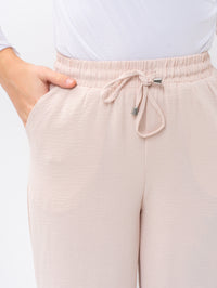 Effortless Beige High-Waisted Wide Leg Trousers with Drawstring