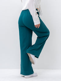 Effortless Green High-Waisted Wide Leg Trousers with Drawstring