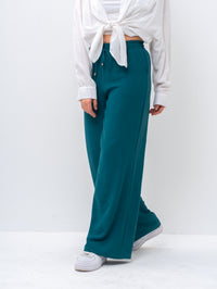 Effortless Green High-Waisted Wide Leg Trousers with Drawstring