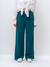 Effortless Green High-Waisted Wide Leg Trousers with Drawstring