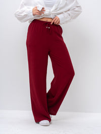 Effortless Burgundy High-Waisted Wide Leg Trousers with Drawstring