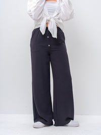 Effortless Dark Gray High-Waisted Wide Leg Trousers with Drawstring