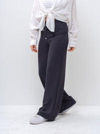 Effortless Dark Gray High-Waisted Wide Leg Trousers with Drawstring