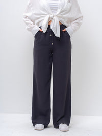 Effortless Dark Gray High-Waisted Wide Leg Trousers with Drawstring