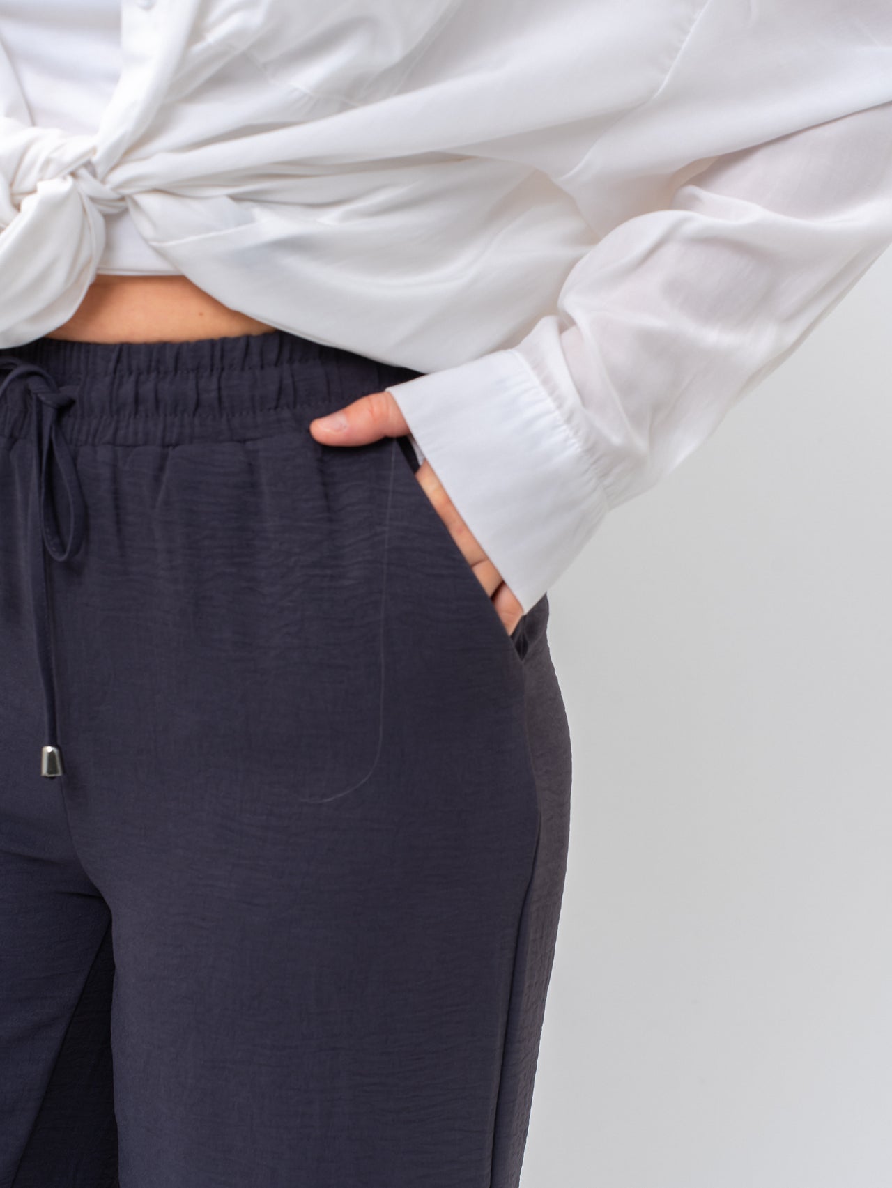 Effortless Dark Gray High-Waisted Wide Leg Trousers with Drawstring