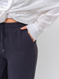 Effortless Dark Gray High-Waisted Wide Leg Trousers with Drawstring