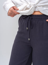 Effortless Dark Gray High-Waisted Wide Leg Trousers with Drawstring