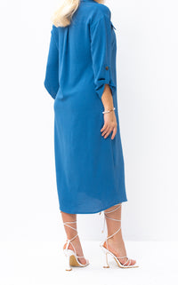 Casual Sophistication Long-Sleeve Utility Shirt Blue Dress