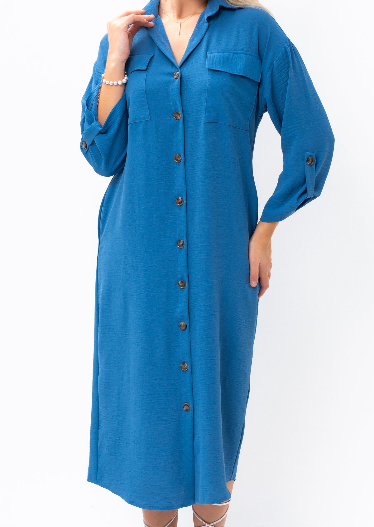 Casual Sophistication Long-Sleeve Utility Shirt Blue Dress