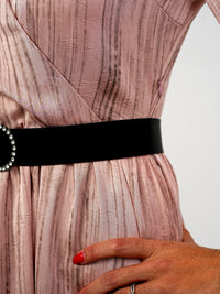 Elegant Pleated Midi Wrap Pink Dress with Statement Belt