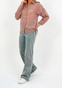 Relaxed Fit Long Sleeve Shirt - Crinkled & Lightweight dark pink