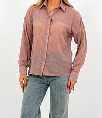 Relaxed Fit Long Sleeve Shirt - Crinkled & Lightweight dark pink