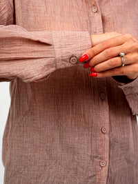 Relaxed Fit Long Sleeve Shirt - Crinkled & Lightweight dark pink