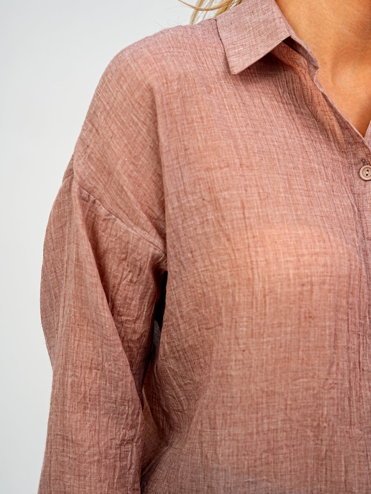 Relaxed Fit Long Sleeve Shirt - Crinkled & Lightweight dark pink