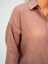 Relaxed Fit Long Sleeve Shirt - Crinkled & Lightweight dark pink