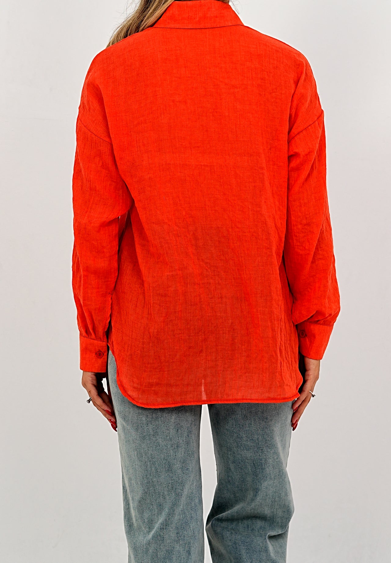 Relaxed Fit Long Sleeve Shirt - Crinkled & Lightweight Orange