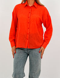 Relaxed Fit Long Sleeve Shirt - Crinkled & Lightweight Orange