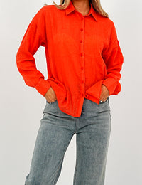 Relaxed Fit Long Sleeve Shirt - Crinkled & Lightweight Orange