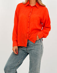 Relaxed Fit Long Sleeve Shirt - Crinkled & Lightweight Orange