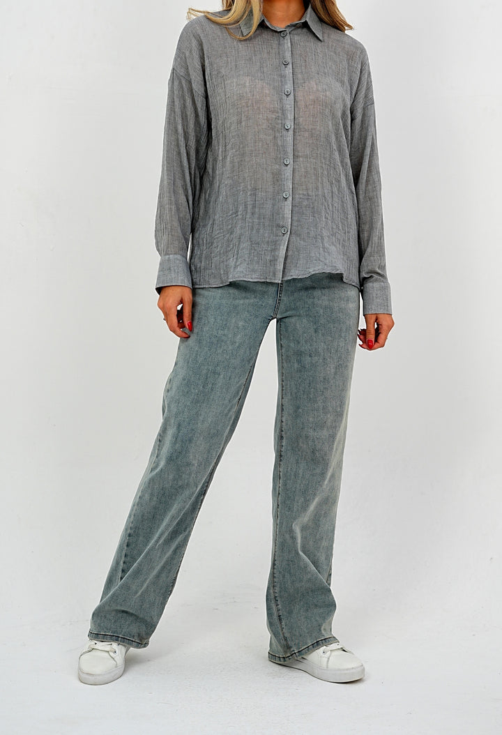 Relaxed Fit Long Sleeve Shirt - Crinkled & Lightweight