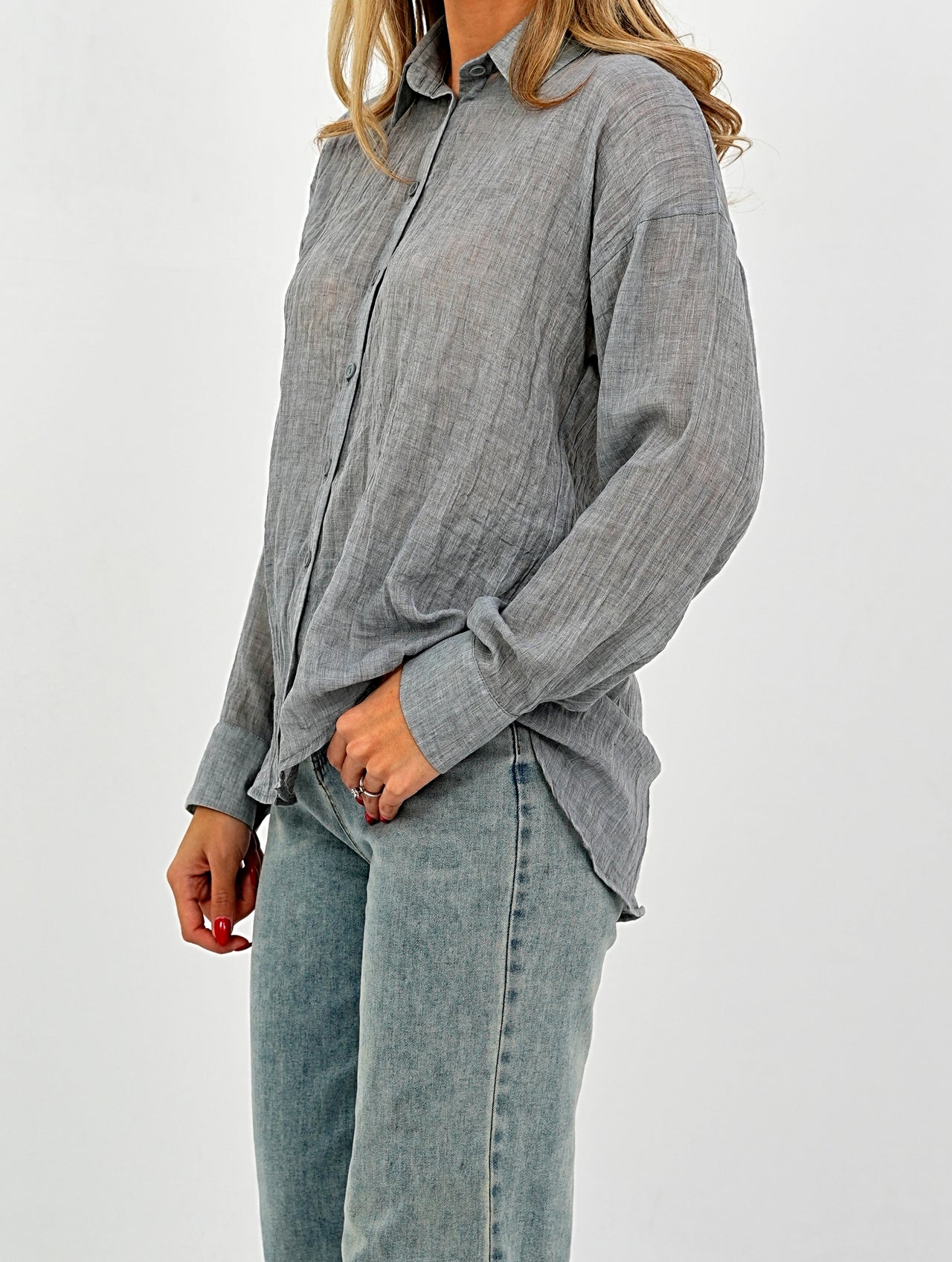 Relaxed Fit Long Sleeve Shirt - Crinkled & Lightweight