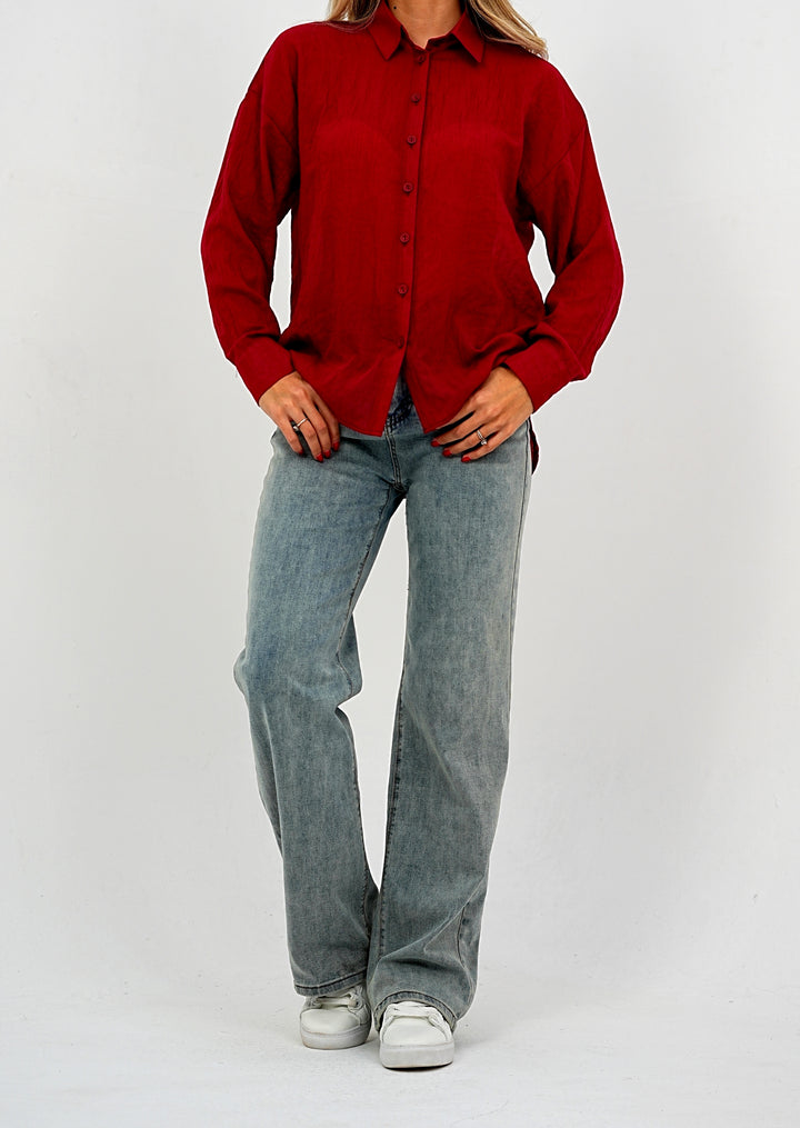 Relaxed Fit Long Sleeve Shirt - Crinkled & Lightweight burgundy