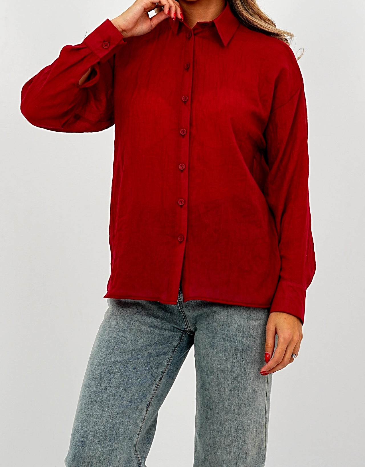 Relaxed Fit Long Sleeve Shirt - Crinkled & Lightweight burgundy