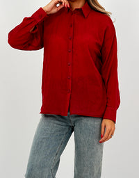Relaxed Fit Long Sleeve Shirt - Crinkled & Lightweight burgundy
