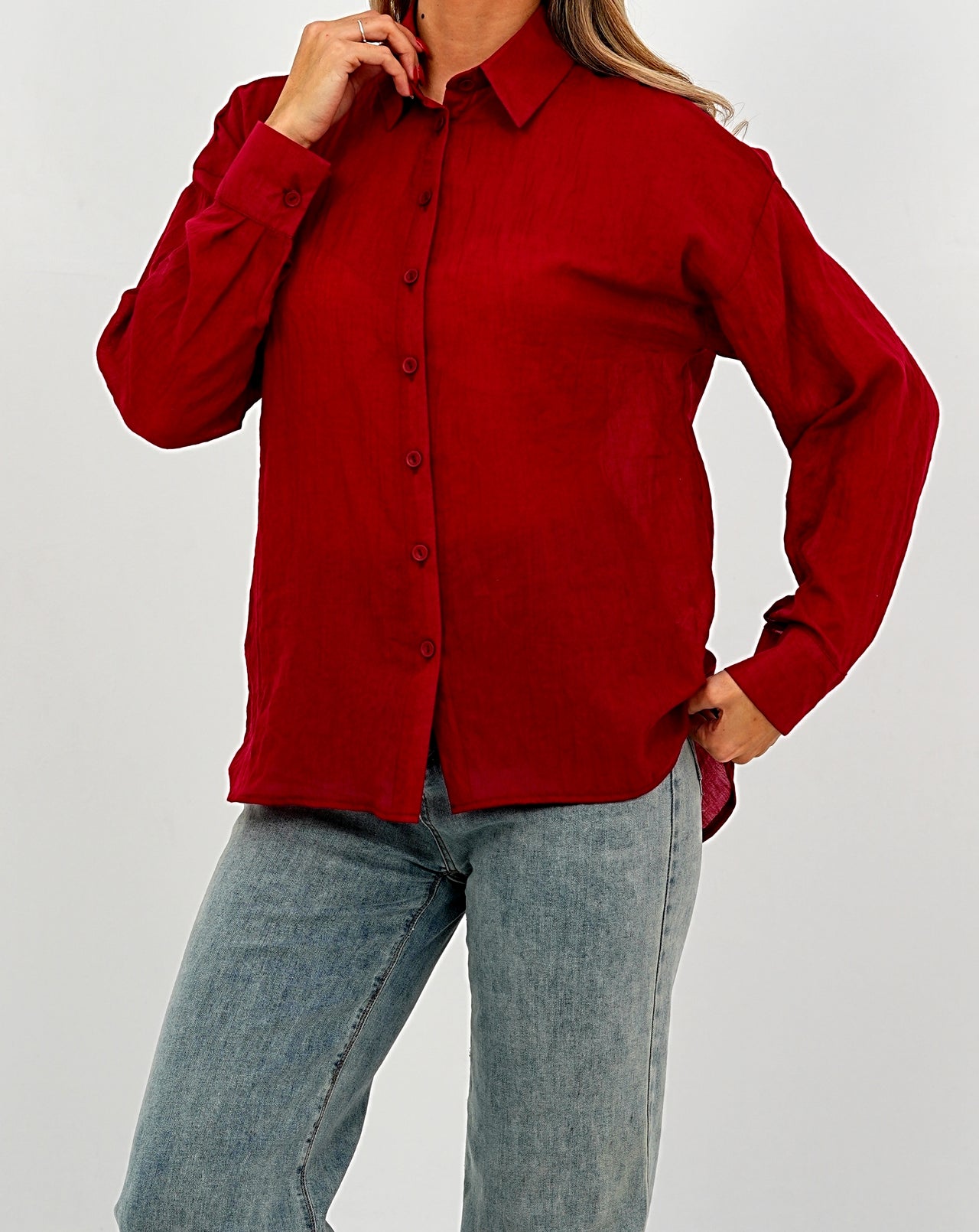 Relaxed Fit Long Sleeve Shirt - Crinkled & Lightweight burgundy